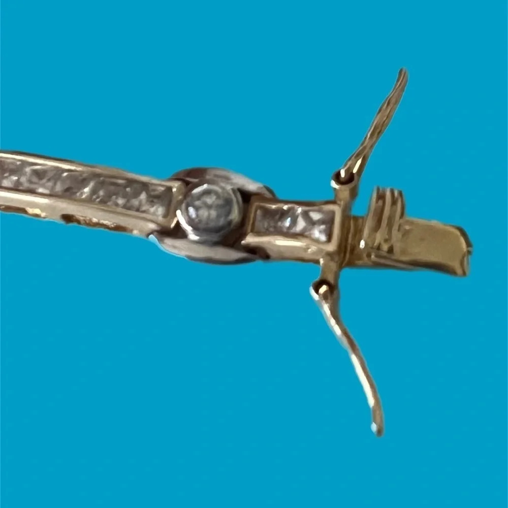 Simulated Diamond Princes Cut Rectangle Link Ster… - image 5